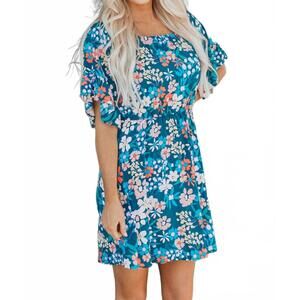 NEW YOUMI country chic boho floral mini dress in blue floral